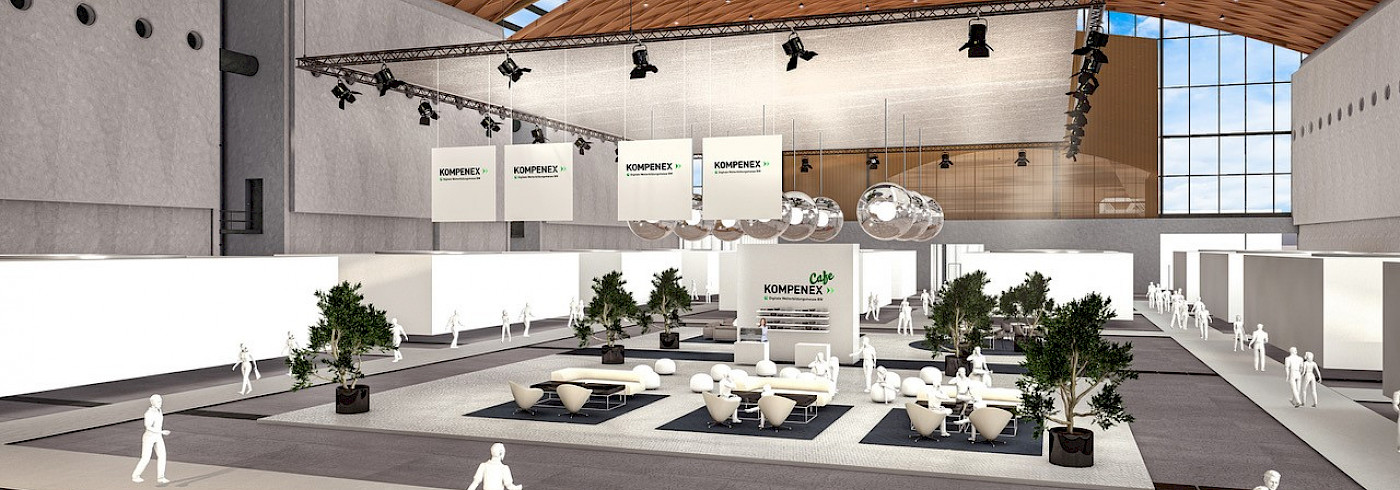 Messecafé/Lounge zum informellen Austausch während virtuellen Kompenex-Messe